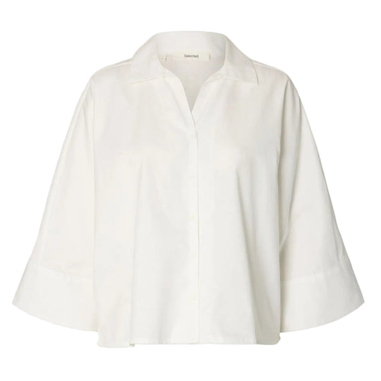 Selected Femme Emilia Oversize 3/4 Skjorte i bright white i 100% økologisk bomuld.