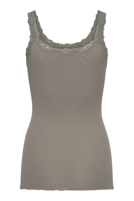 Rosemunde | Silketop | RWBabette SL Deep Back Lace Top, 5357 dried sage