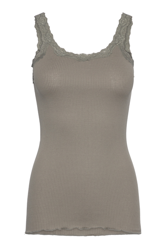 Rosemunde | Silketop | RWBabette SL Deep Back Lace Top, 5357 dried sage
