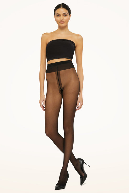 Wolford Individual 10 denier Back Seam strømpebukser med søm bagpå.
