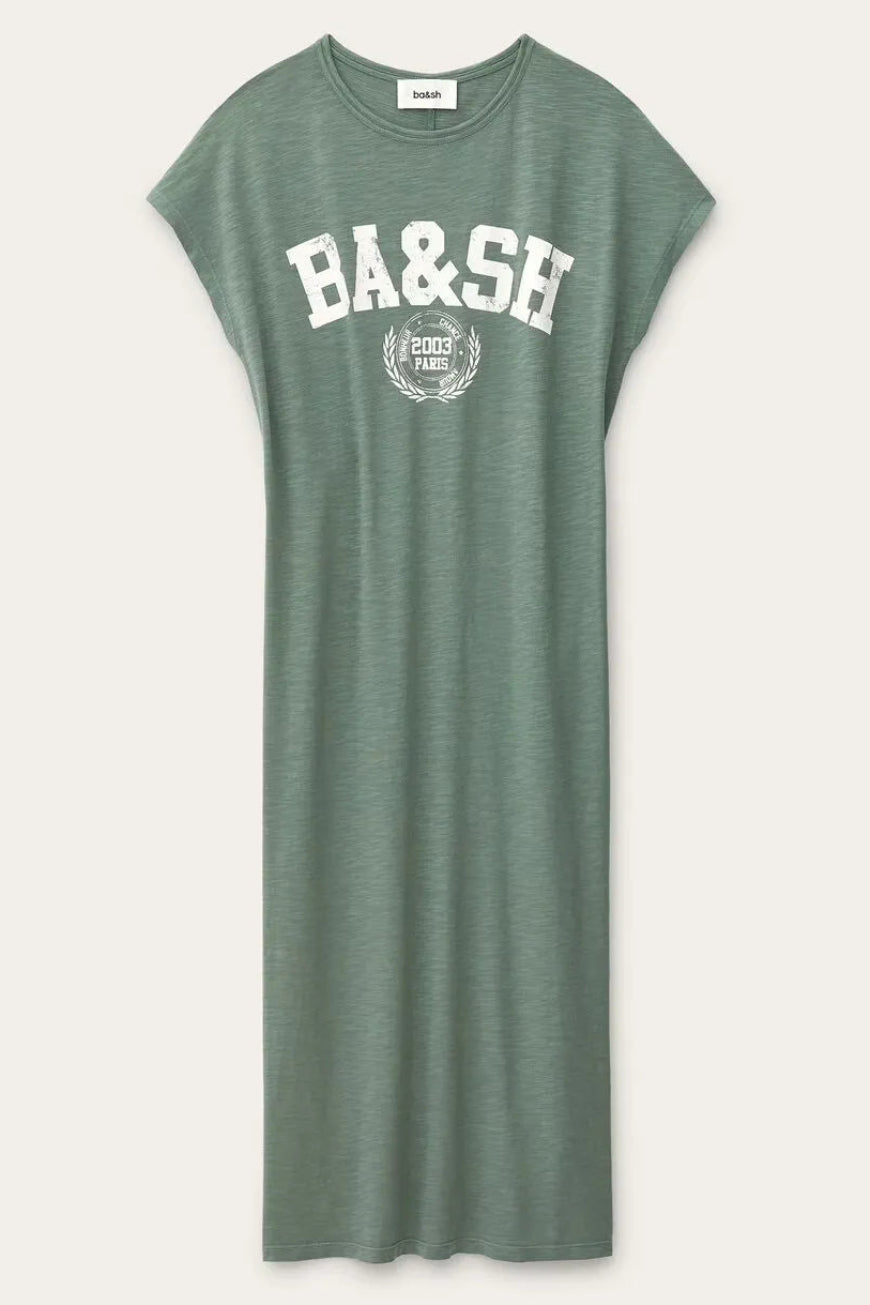 ba&sh Civia kjole i khaki med scoop neckline, loose fit og bæredygtig bomuld/TENCEL™ kvalitet.