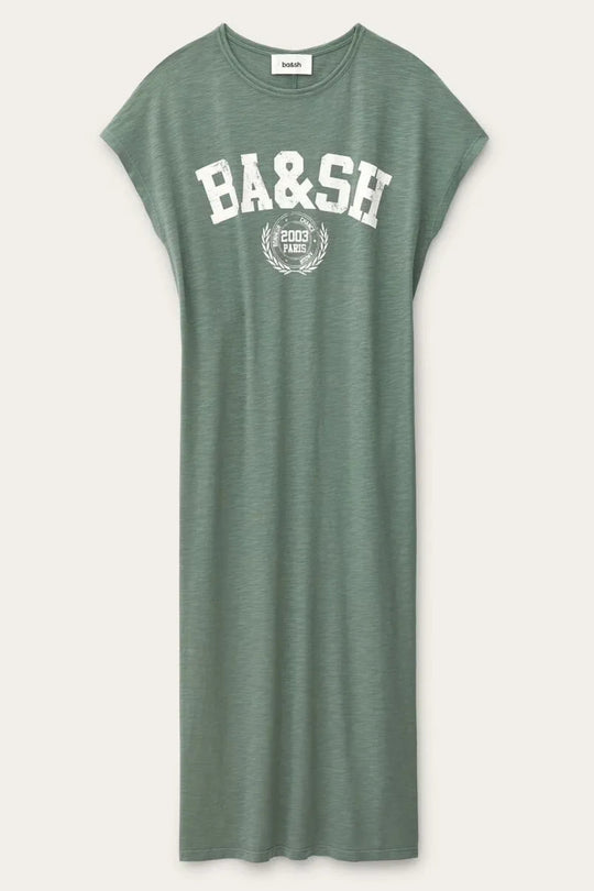 ba&sh Civia kjole i khaki med scoop neckline, loose fit og bæredygtig bomuld/TENCEL™ kvalitet.