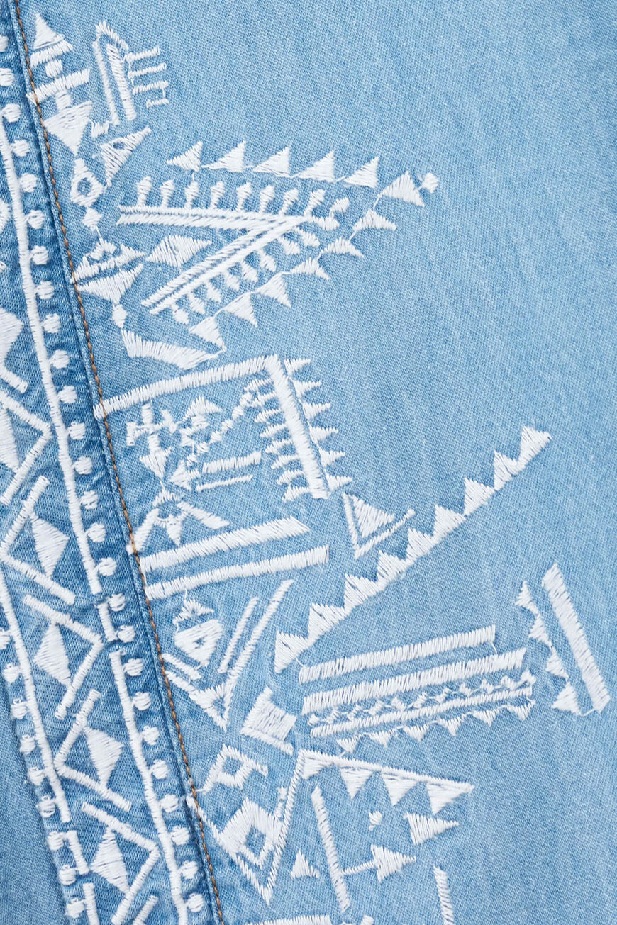 ba&sh Laura Bluse i denim blue – chambray bluse med denim-look, two-in-one design, puffede ærmer og lige pasform.