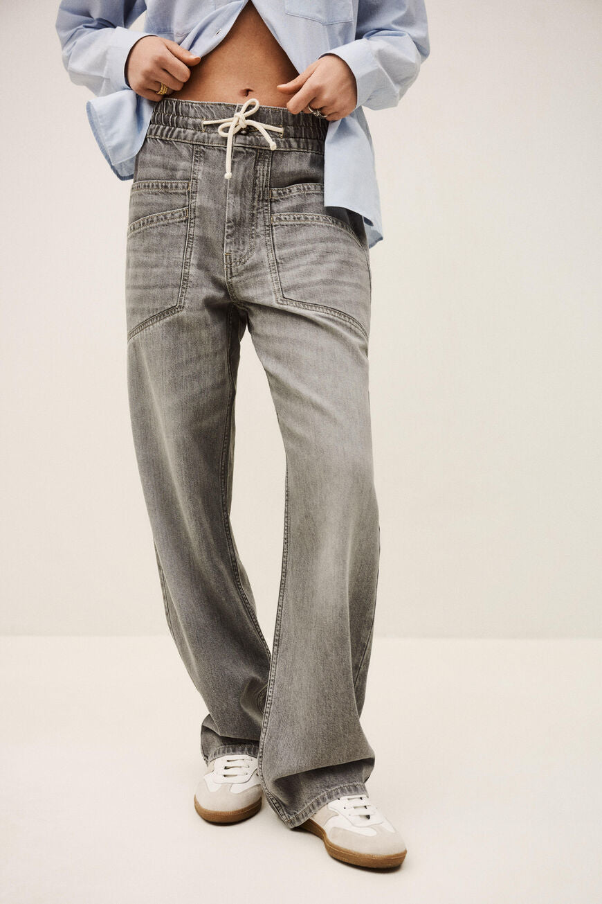 ba&sh Yima bukser i grå – højtaljede bukser med vidde og læg i økologisk bomuld.