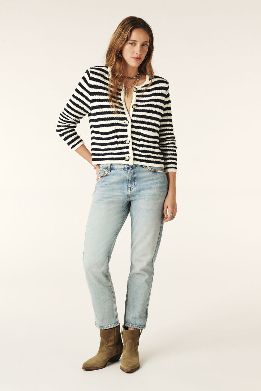 ba&sh | Cardigan | Gaspard, navy/ecru stripes