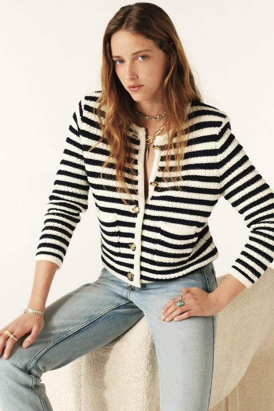 ba&sh | Cardigan | Gaspard, navy/ecru stripes