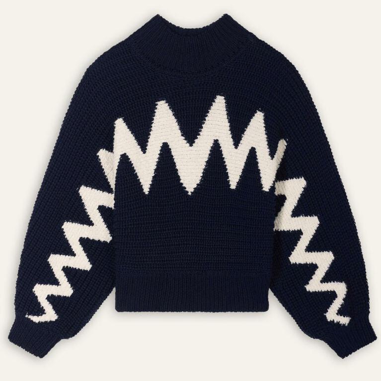 ba&sh Ondie Jumper - Oversized Sweater i Marine med Grafisk Inspiration