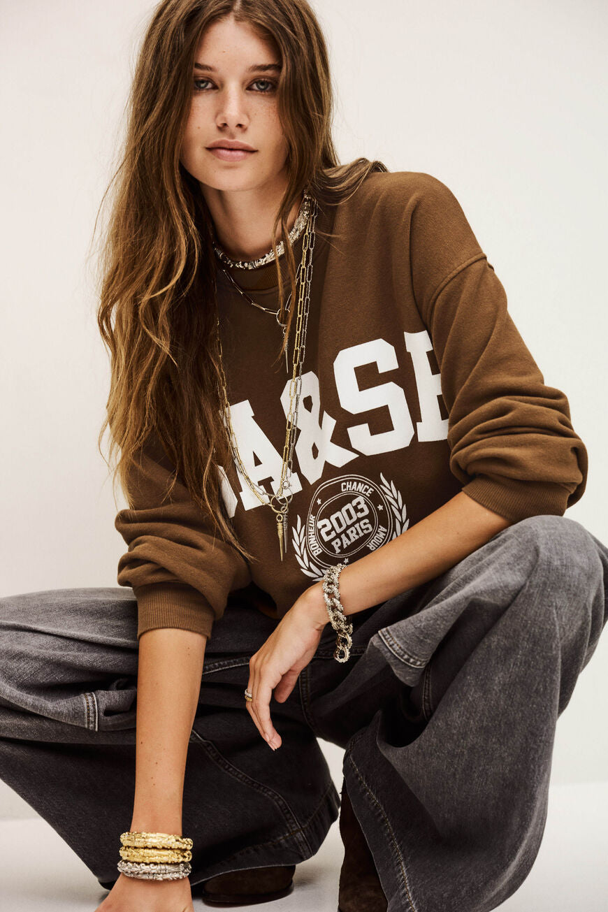 ba&amp;sh Benjamin sweatshirt i terre med løs pasform, kort længde og college-inspireret logo. Lavet i økologisk bomuld med stræk. 