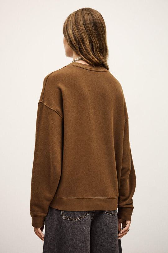 ba&amp;sh Benjamin sweatshirt i terre med løs pasform, kort længde og college-inspireret logo. Lavet i økologisk bomuld med stræk. 