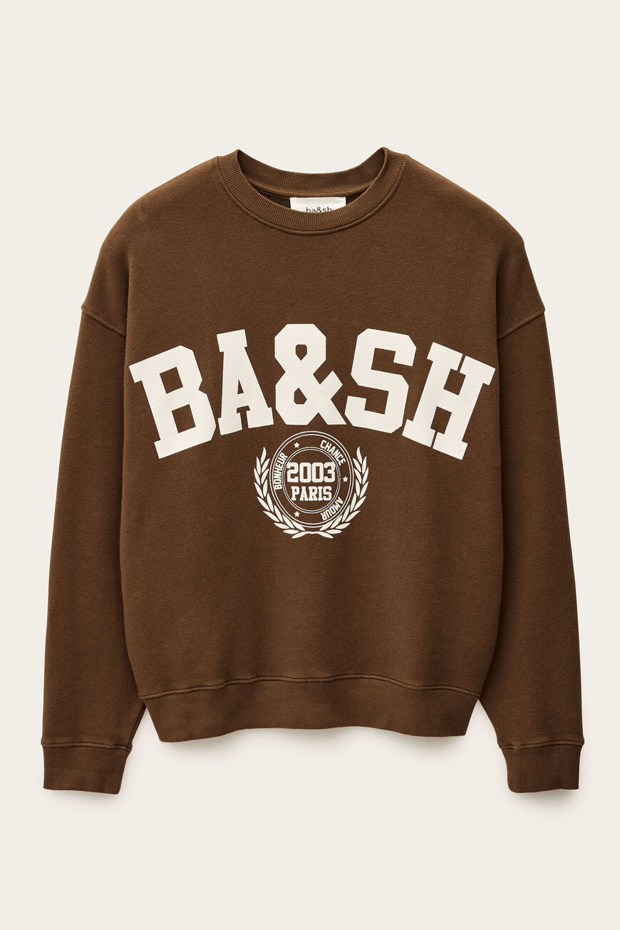 ba&amp;sh Benjamin sweatshirt i terre med løs pasform, kort længde og college-inspireret logo. Lavet i økologisk bomuld med stræk. 