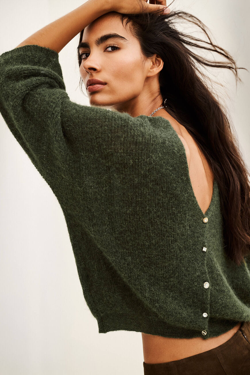 ba&sh Isaac cardigan i kaki i alpaka- og mohairblanding.