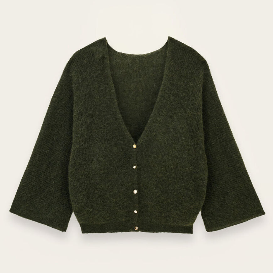ba&sh Isaac cardigan i kaki i alpaka- og mohairblanding.