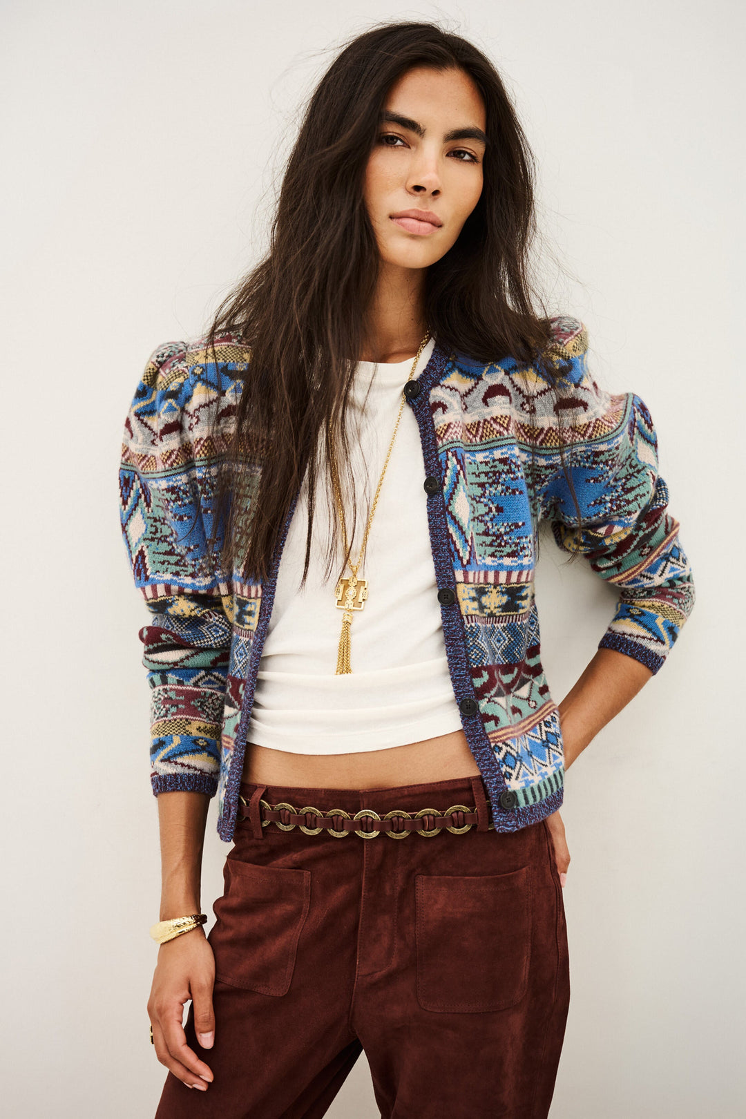ba&sh Maja cardigan i multico med jacquardstrik.