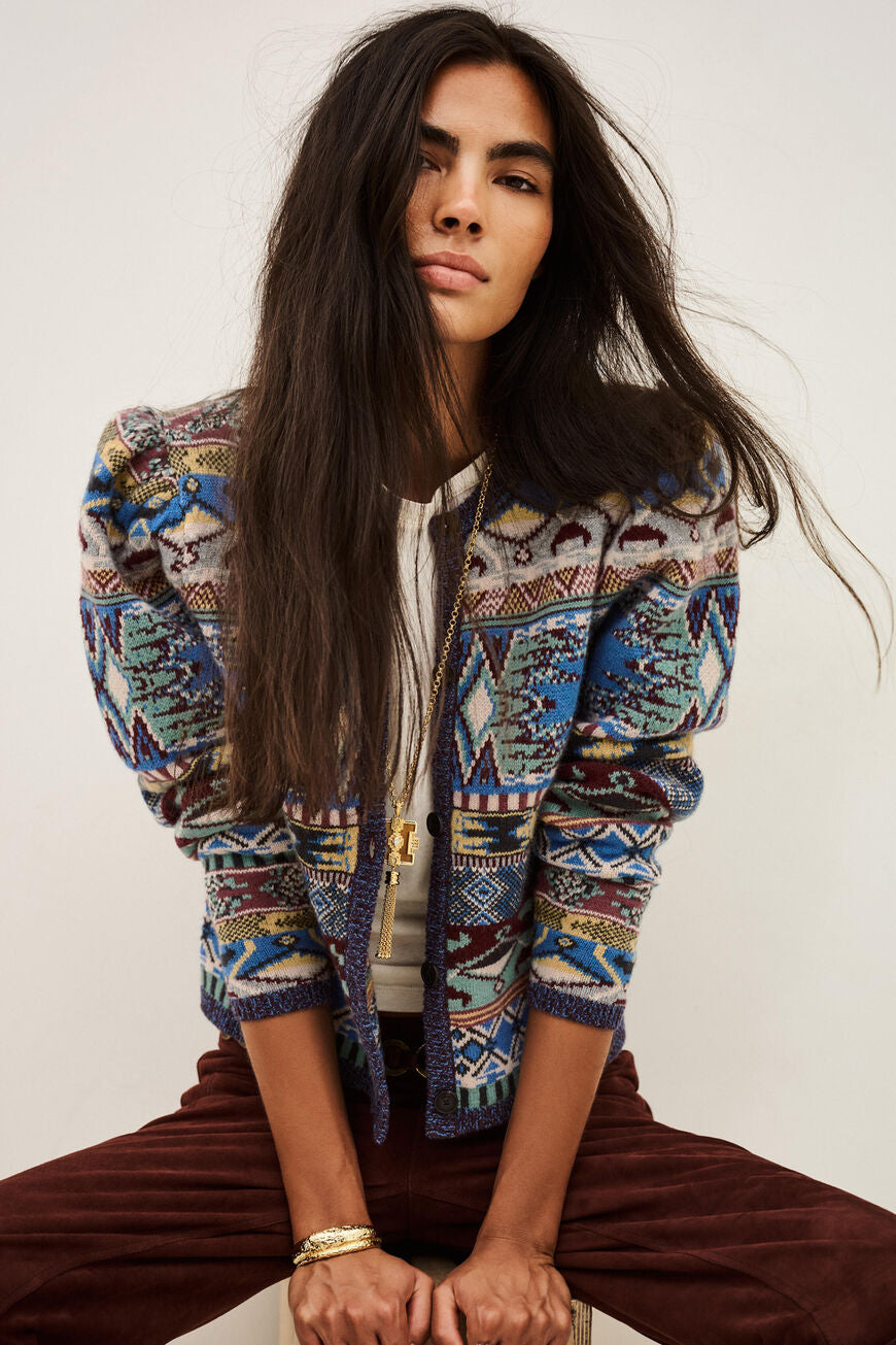 ba&sh Maja cardigan i multico med jacquardstrik.