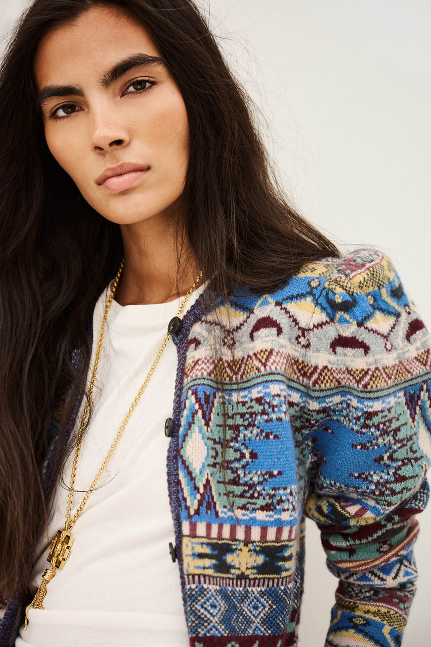 ba&sh Maja cardigan i multico med jacquardstrik.