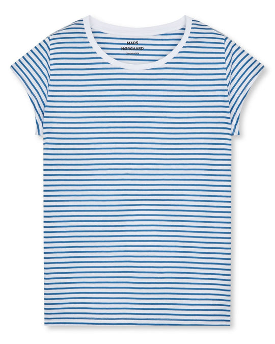 Mads Nørgaard | T-Shirt | Organic Jersey Stripe Teasy, brilliant white/bright cobalt