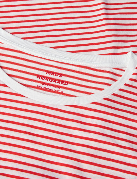 Mads Nørgaard | T-Shirt | Organic Jersey Stripe Teasy Tee FAV, fiery red/brilliant white