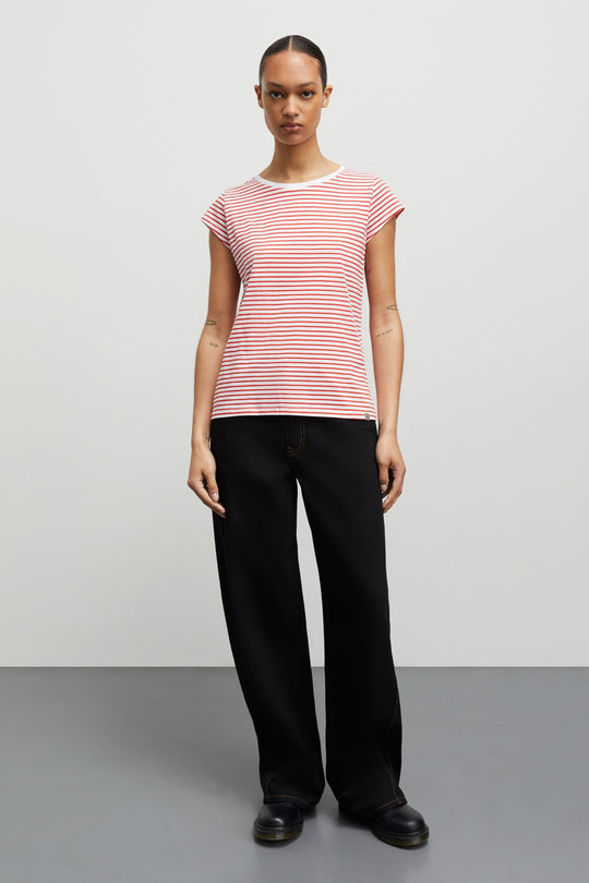 Mads Nørgaard | T-Shirt | Organic Jersey Stripe Teasy Tee FAV, fiery red/brilliant white