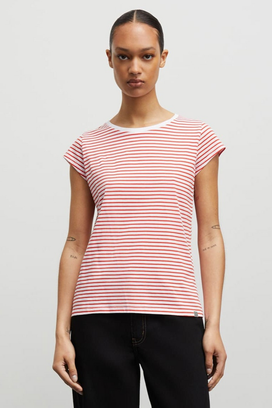 Mads Nørgaard | T-Shirt | Organic Jersey Stripe Teasy Tee FAV, fiery red/brilliant white