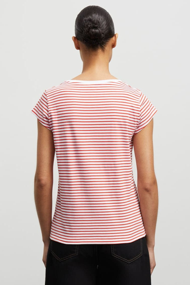 Mads Nørgaard | T-Shirt | Organic Jersey Stripe Teasy Tee FAV, fiery red/brilliant white