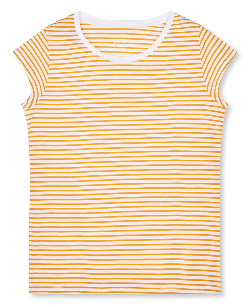 Mads Nørgaard | T-Shirt | Organic Jersey Stripe Teasy, brilliant white / zinnia
