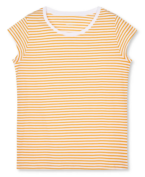 Mads Nørgaard | T-Shirt | Organic Jersey Stripe Teasy, brilliant white / zinnia