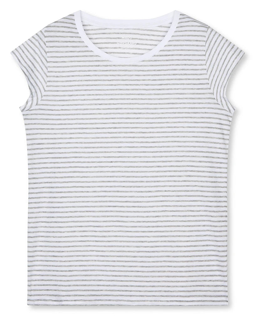 Mads Nørgaard | T-Shirt | Organic Jersey Stripe Teasy, brilliant white / light grey