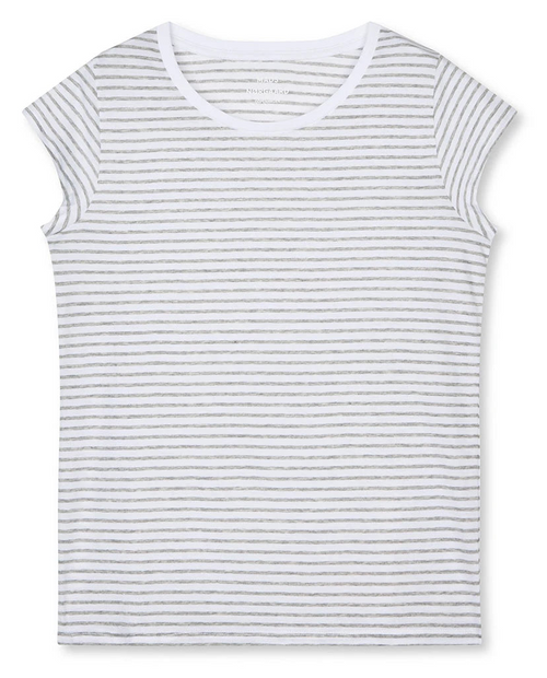 Mads Nørgaard | T-Shirt | Organic Jersey Stripe Teasy, brilliant white / light grey