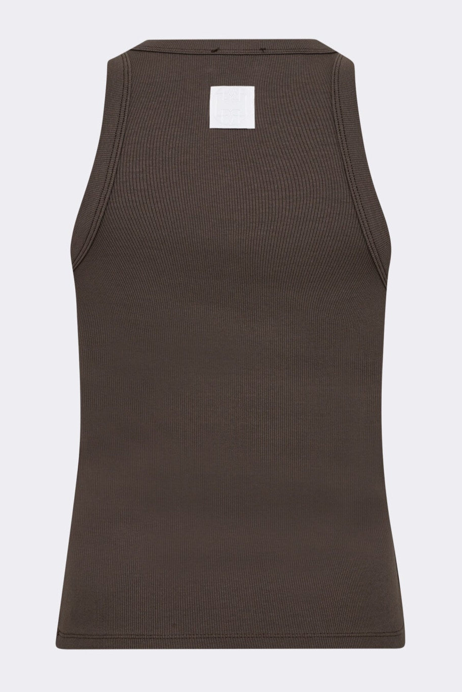 Leveté Room LR-Numbia 1 top i brun med ribstruktur, rund hals og tætsiddende pasform. 94 % bomuld, 6 % elastan.