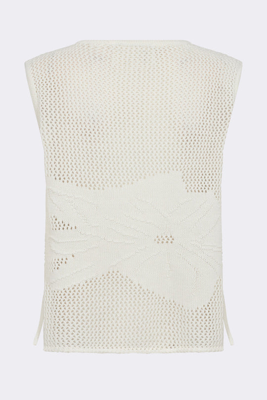 Leveté Room LR-Lian 3 bluse i 100 % økologisk bomuld med hæklet mønster, rund hals og bindedetaljer. Elegant og bæredygtig stil. 