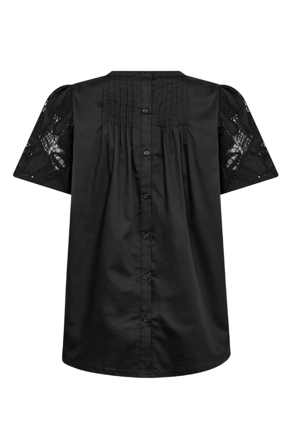 Levete Room LR-Kowa 8 T-shirt i sort, fremstillet af økologisk bomuld med blondeærmer.