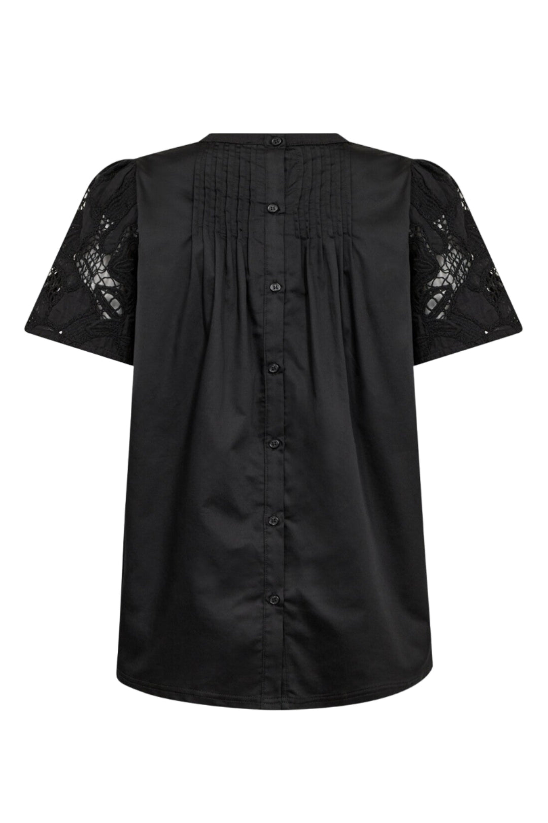 Levete Room LR-Kowa 8 T-shirt i sort, fremstillet af økologisk bomuld med blondeærmer.
