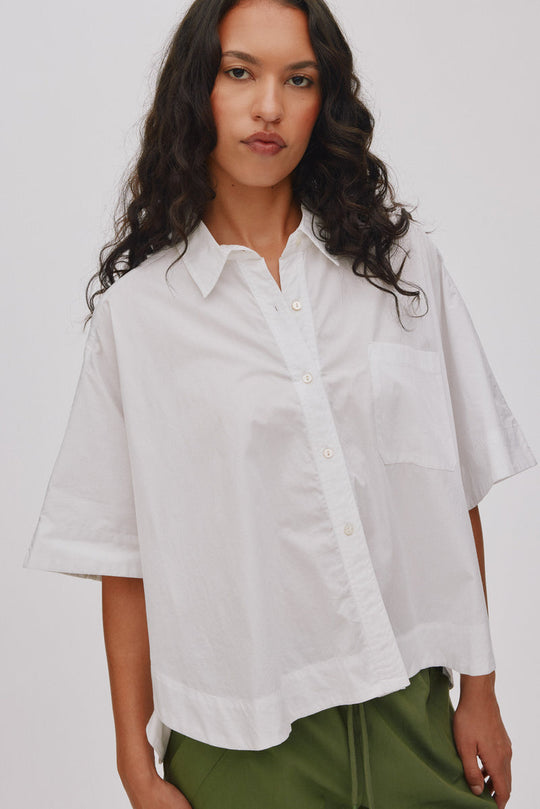 Rabens Saloner | Skjorte | Berta Poplin Curved Hem Shirt, white