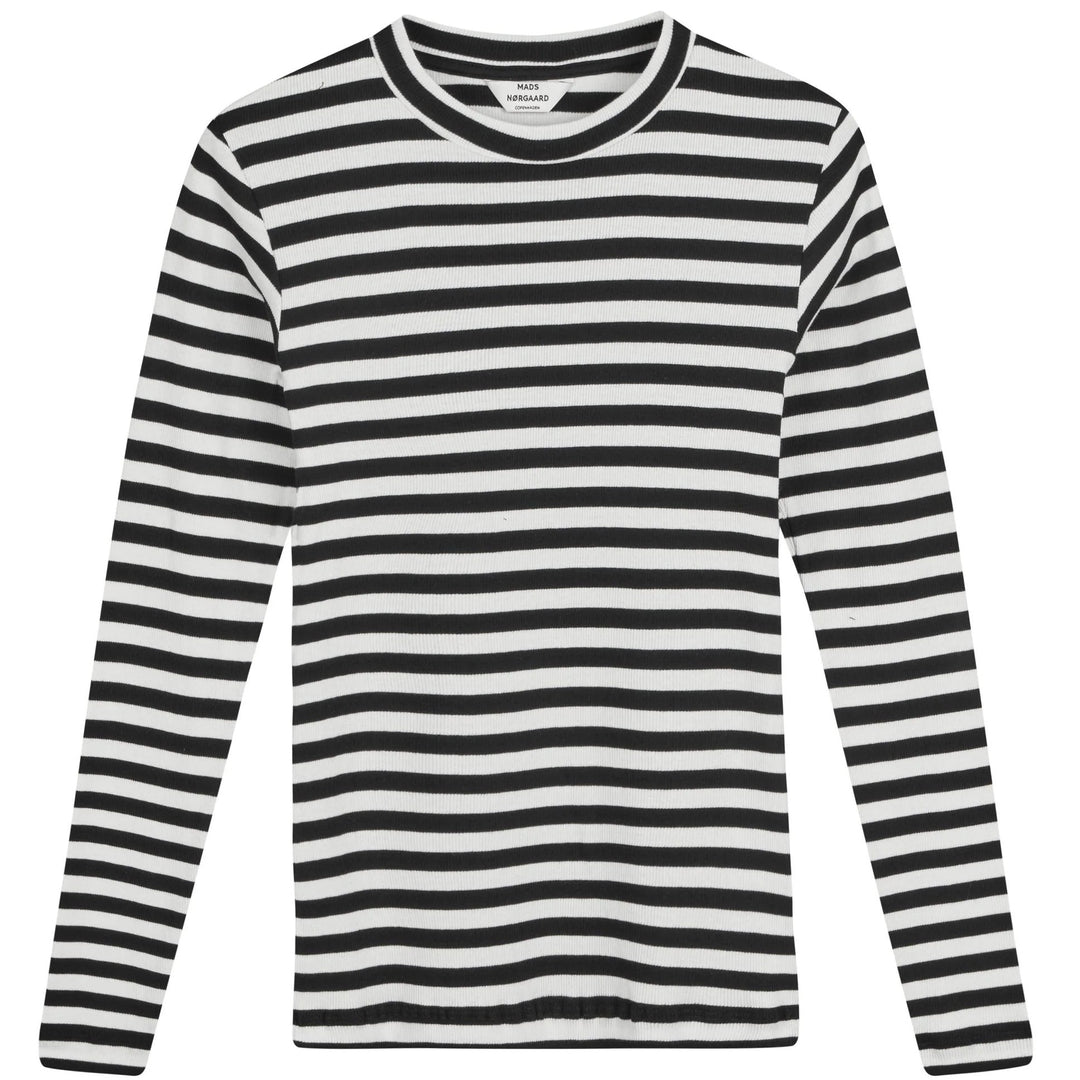 Mads Nørgaard | Langærmet t-shirt | Tuba Tee, 2x2 Cotton Stripe, Black/White Alyssum