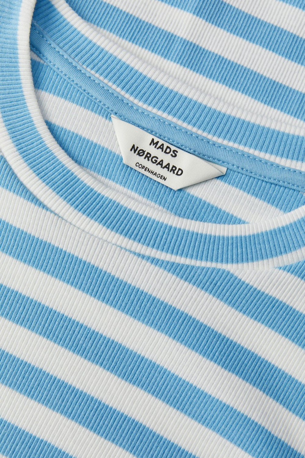 Mads Nørgaard | Langærmet T-shirt | Tuba Tee, 2x2 Cotton Stripe, Alaskan Blue/White Alyssum