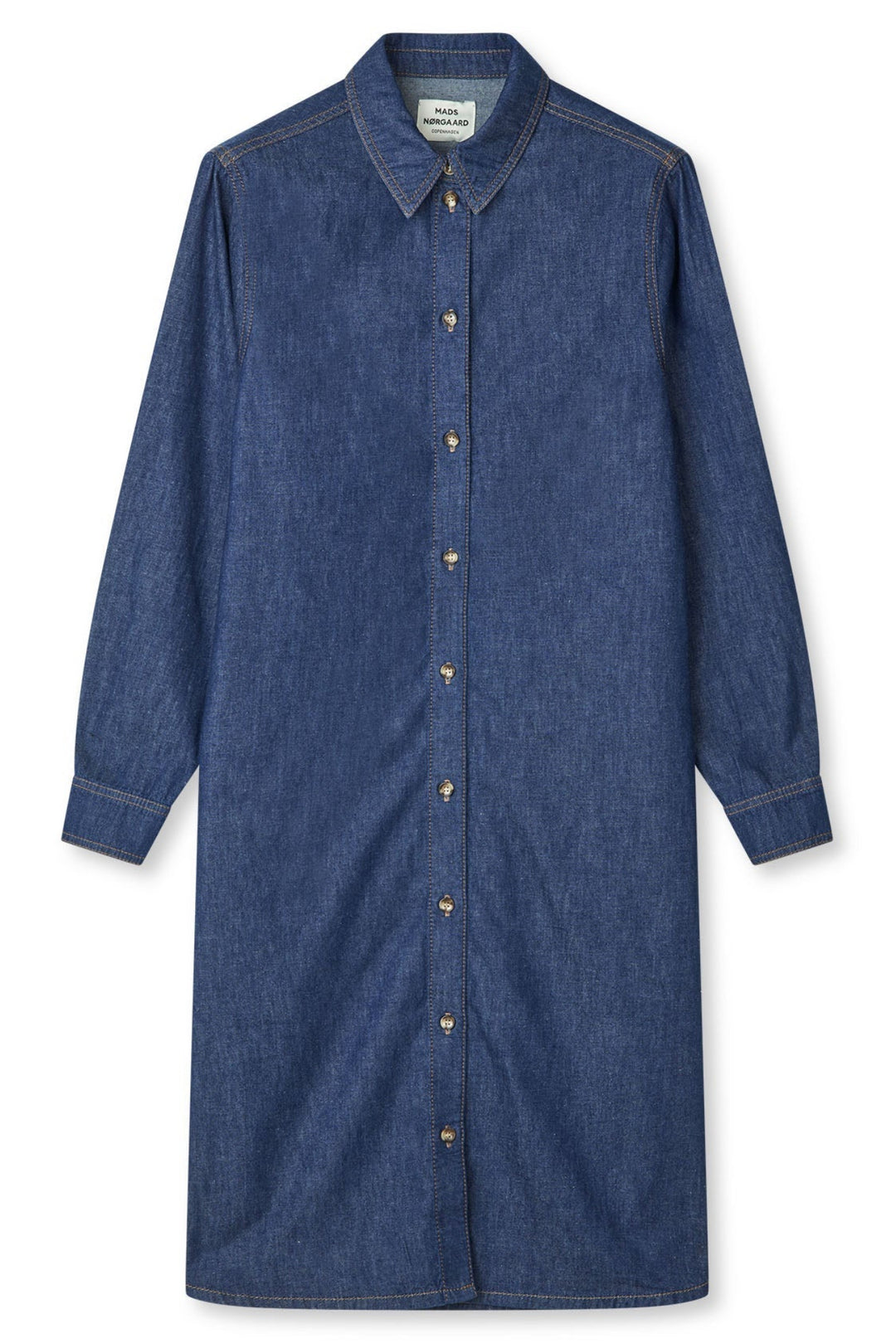 Mads Nørgaard Air Denim Crissy kjole – midi denimkjole i mid blue med knapper.