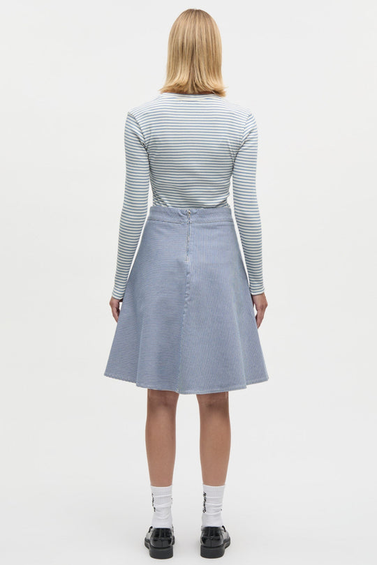 Mads Nørgaard Stelly Skirt – denimnederdel i cobalt striber med A-snit.
