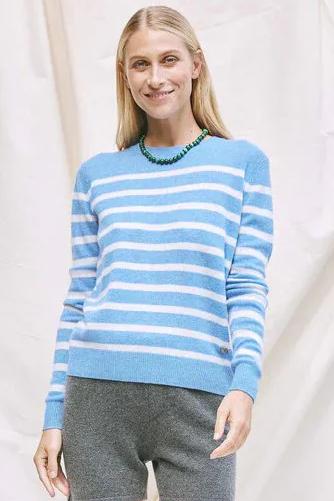 Beta Studios | Sweater | Bibi Striped O-neck, sky blue melange/almost white