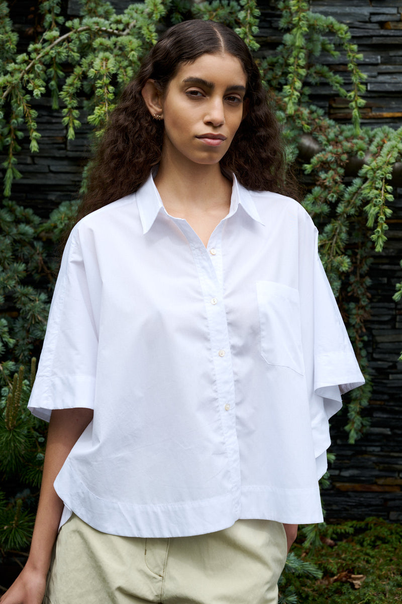 Rabens Saloner | Skjorte | Berta Poplin Curved Hem Shirt, white