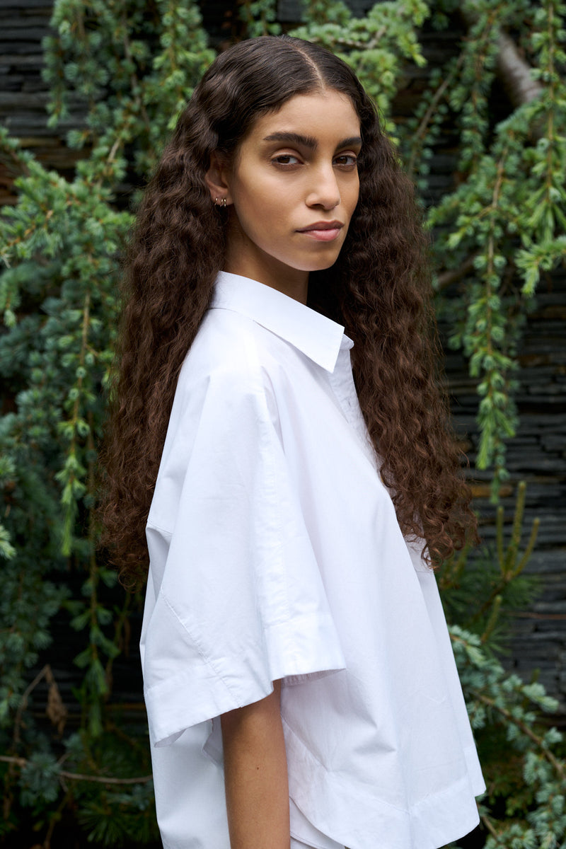 Rabens Saloner | Skjorte | Berta Poplin Curved Hem Shirt, white