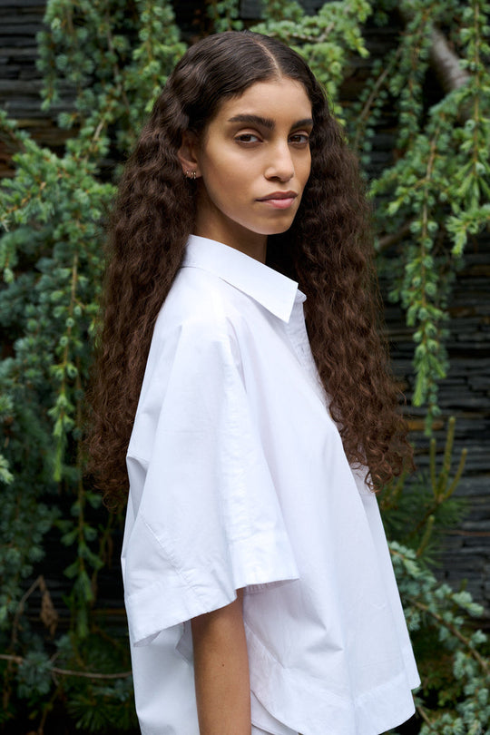 Rabens Saloner | Skjorte | Berta Poplin Curved Hem Shirt, white
