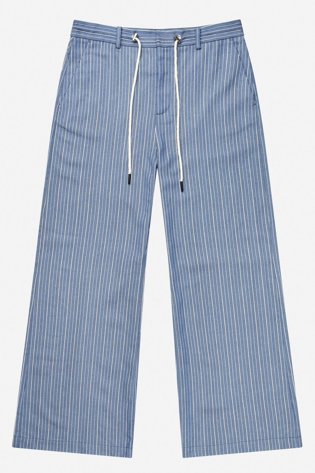 Munthe Bobey Pants – Blue. Bukser med bred benprofil, justerbart bindebånd i taljen, front- og baglommer og løs pasform.

