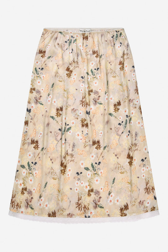 Munthe Baia Slip Skirt – Print Nature. Let nederdel med botanisk print, elastisk talje og let A-formet silhuet.

