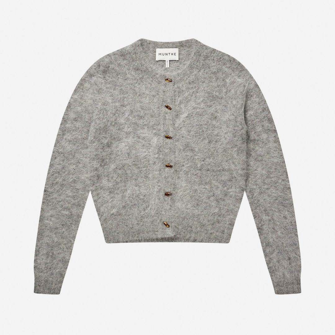 MUNTHE Vovilla Cardigan i grey i blød alpacauldblanding.