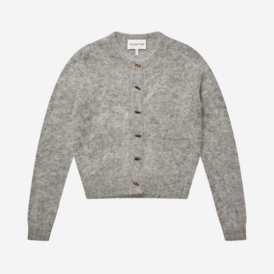 MUNTHE Vovilla Cardigan i grey i blød alpacauldblanding.