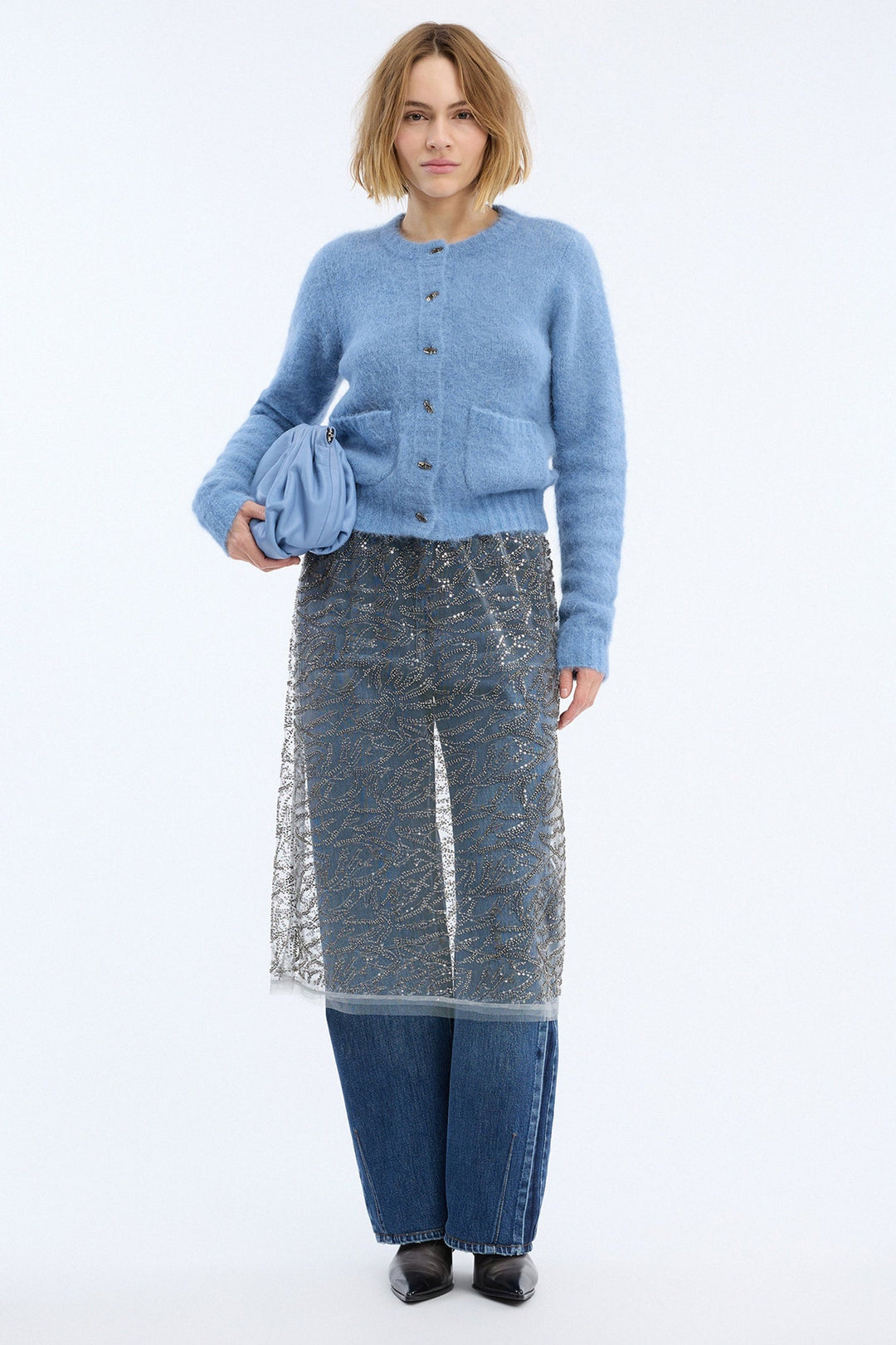 MUNTHE Vovilla cardigan i blue.