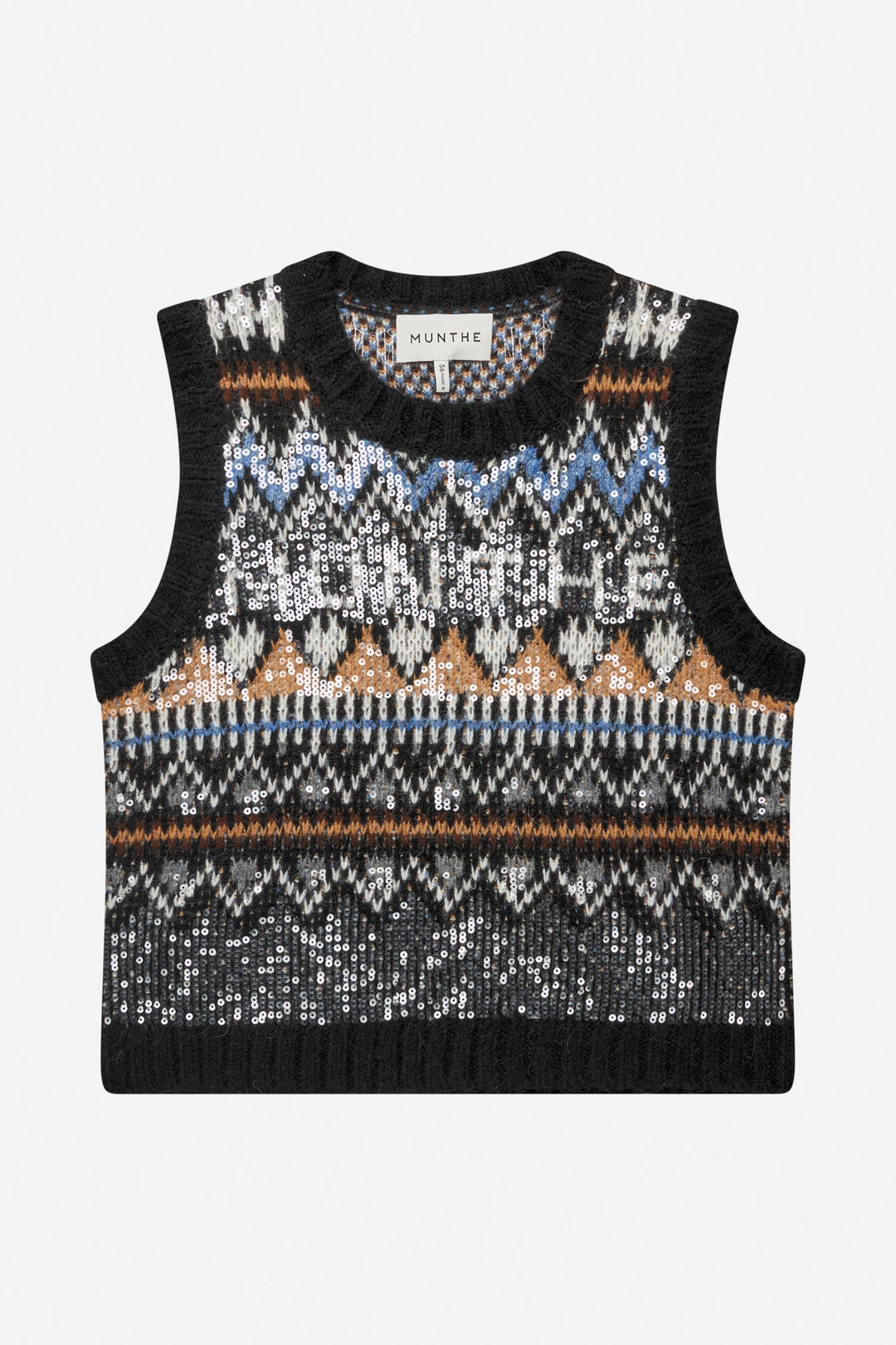 MUNTHE Vitalism Knit i mix black med grafisk strikmønster.