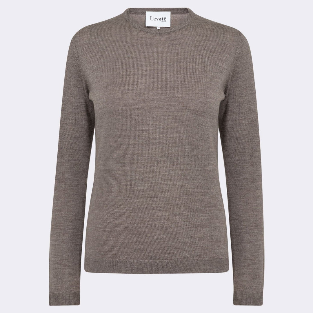 Leveté Room LR-Ismaila 2 Pullover i mørk sand - Klassisk sweater i 100% merinould