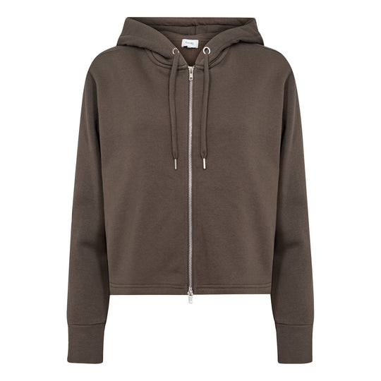 Leveté Room LR-Nuka 9 sweat cardigan i coffee med hætte, lynlås og boxy pasform.  