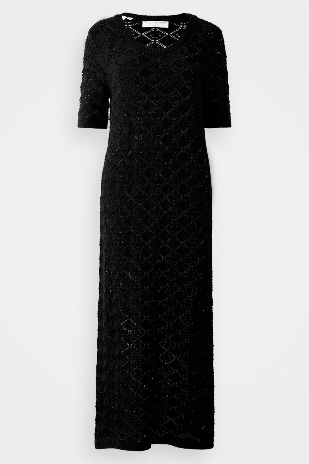Selected Femme Fina Long Knit Structure Dress i sort strik.